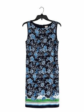 Chico’s Blue Floral Border Print Dress Women’s Size 1 (M/8) Ponte Shift